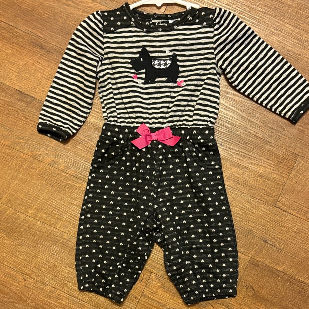 Striped Black and White Baby Romper with Pink Bow 🎀 🩷🖤🤍🐶🐾